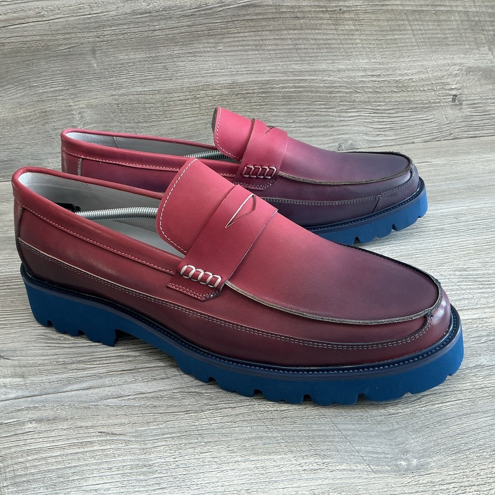 Marc Nolan Adler Penny Loafer Mens Size 16 Pink Blue Two Tone Lug Sole Shoes